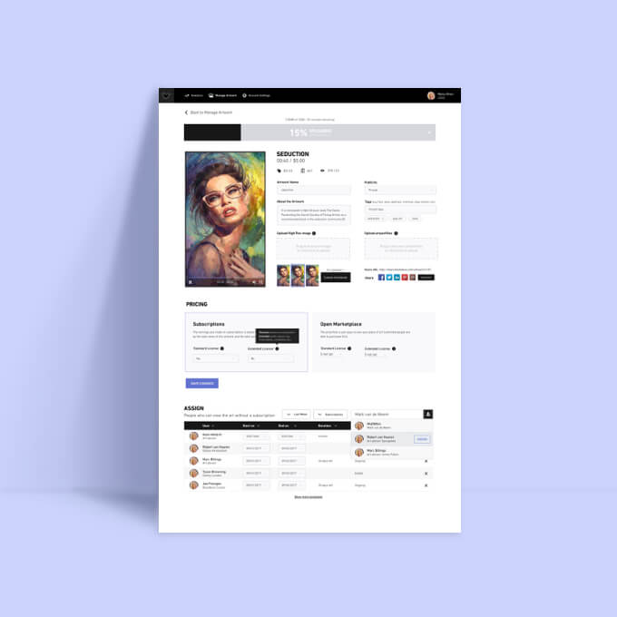 Blackdove Artist Portal website